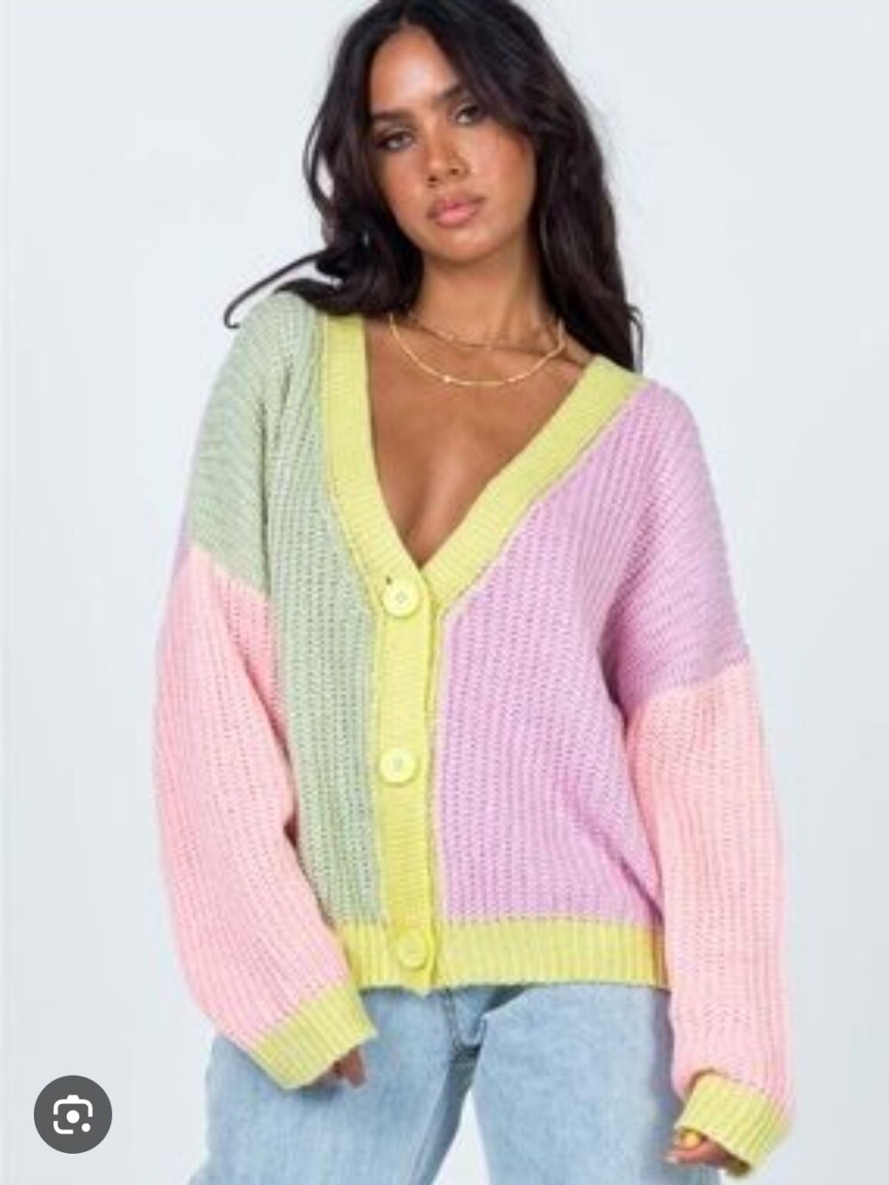 Princess Polly Naomi Pastel Colorblock V-Neck Button Cardigan Sweater Size M/L